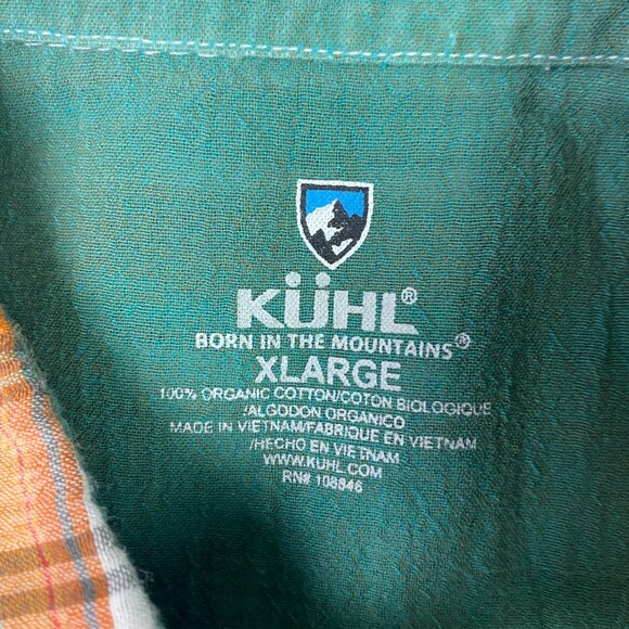 Kuhl Shirt Button Up Organic Cotton Men's XL fits like Large Orange Plaid Hiking - Picture 6 of 10